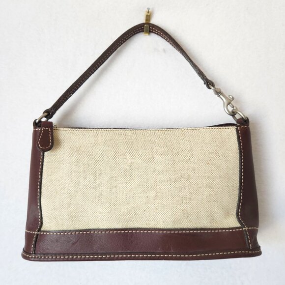 Vintage Coach Italian Cotton Linen Leather Mini Pochette Wristlet Bag Mad in USA - Picture 1 of 11